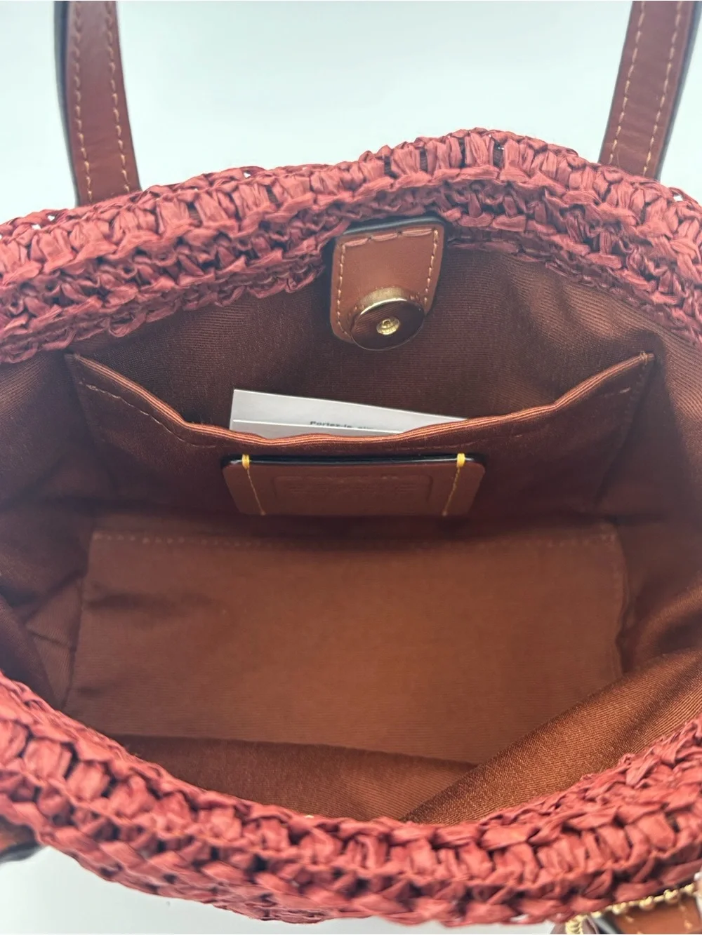 Coach Mini Straw Tote with Charms - Gold/Russet